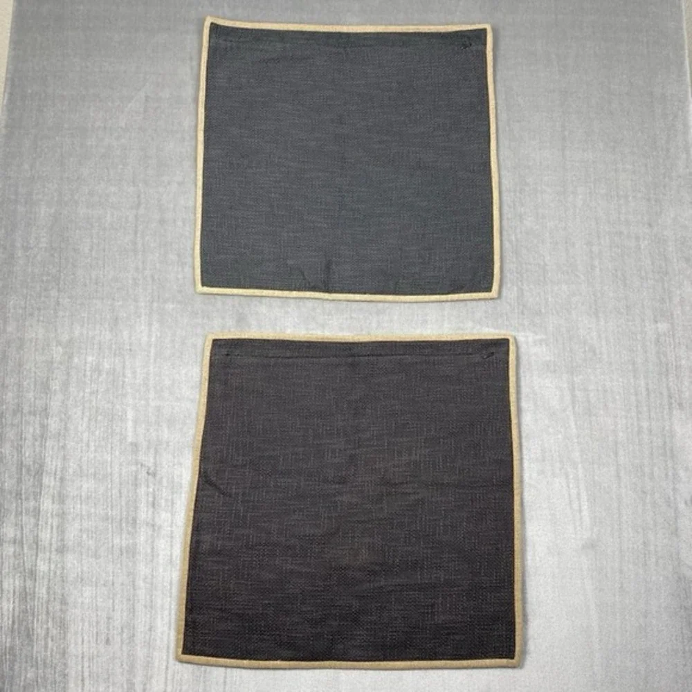 Pottery Barn Pillow Shams SET of 2 Gray Brown Trim 100% Cotton Open Weave Rustic